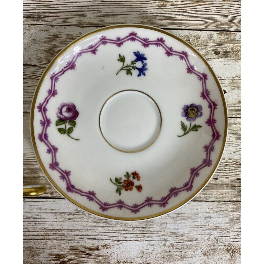 Haviland Malmaison Cup and Saucer Purple Fishing Scene Antique HTF - Picture 3 of 11